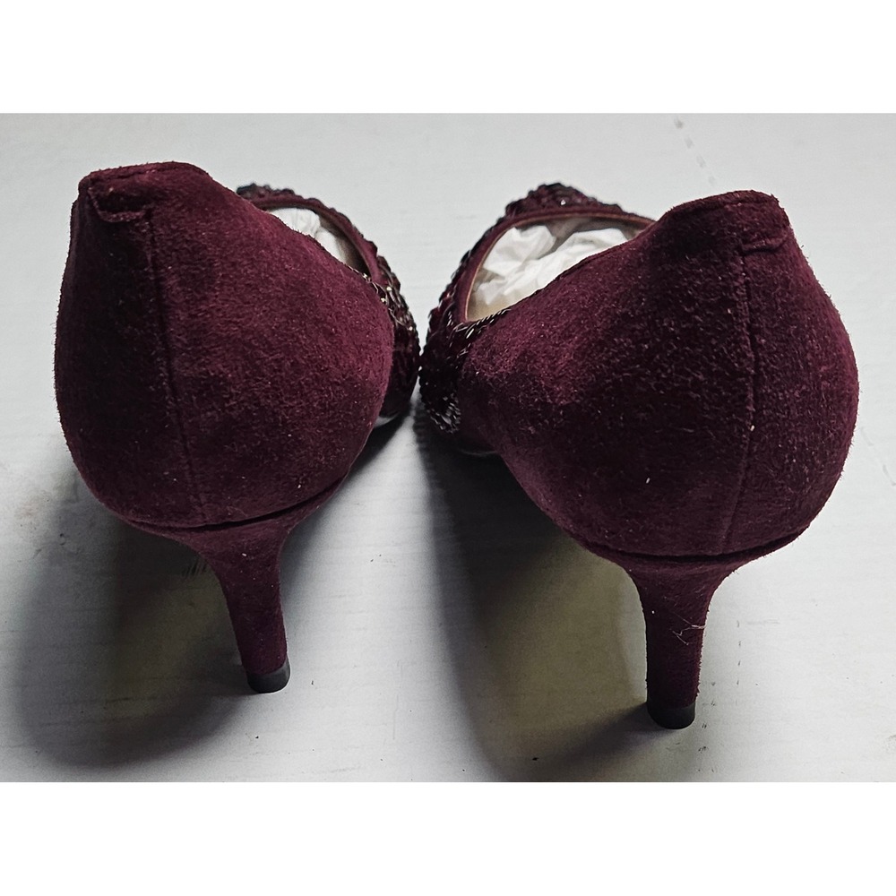 Isaac Mizrahi Live Embellished Velvet‎ Block Heel Pumps Wine Burgundy Womens 6M - Picture 5 of 11